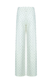 Crystal Rhinestone Embellished Wide leg Trousers in White
