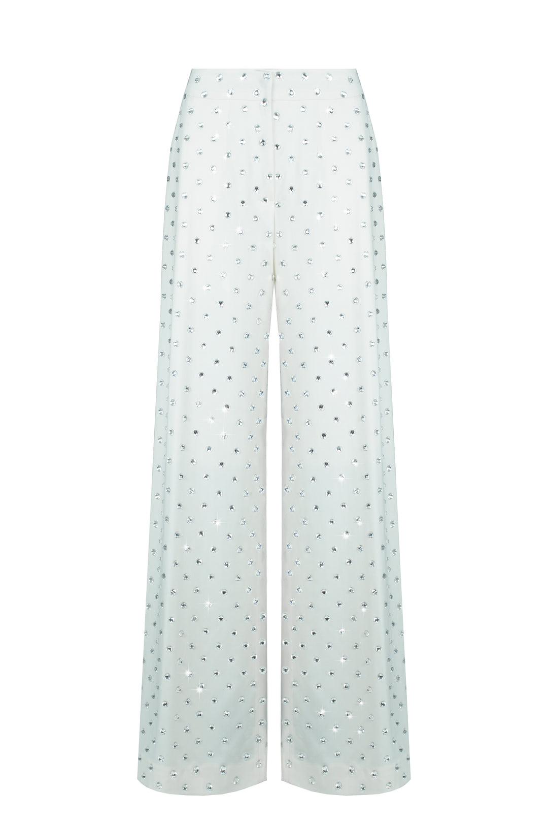 Crystal Rhinestone Embellished Wide leg Trousers in White