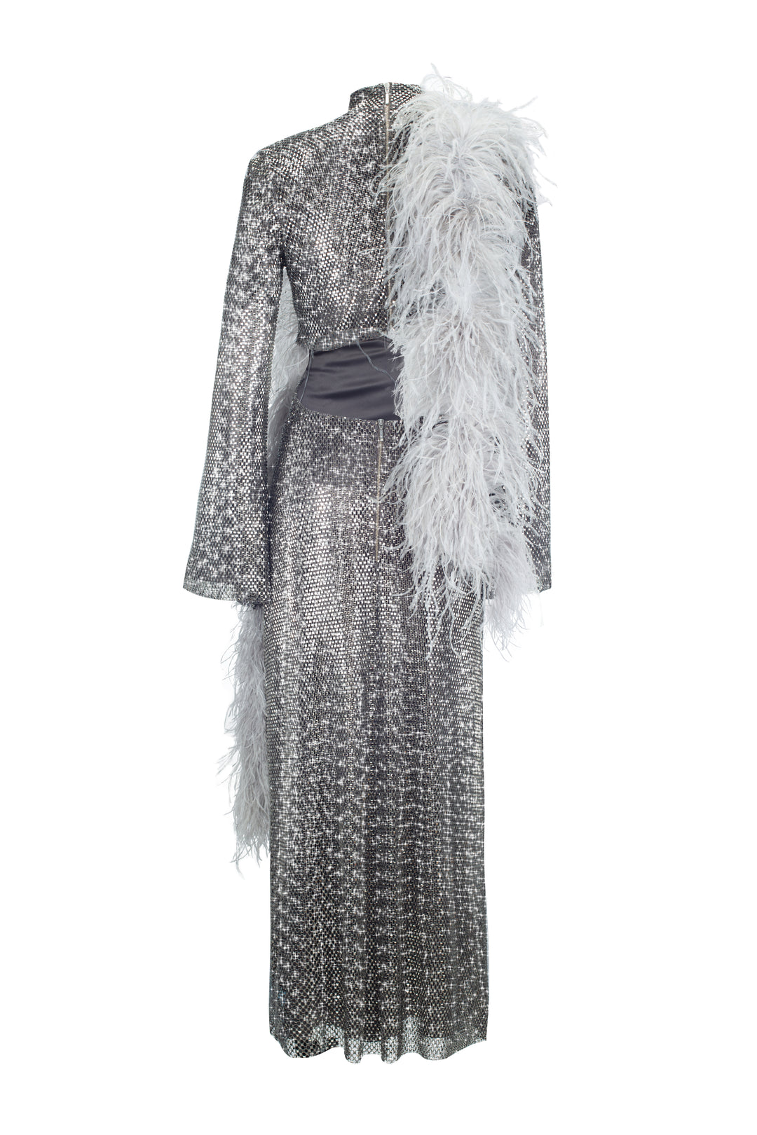 Midi Dress with Feathers and Slit