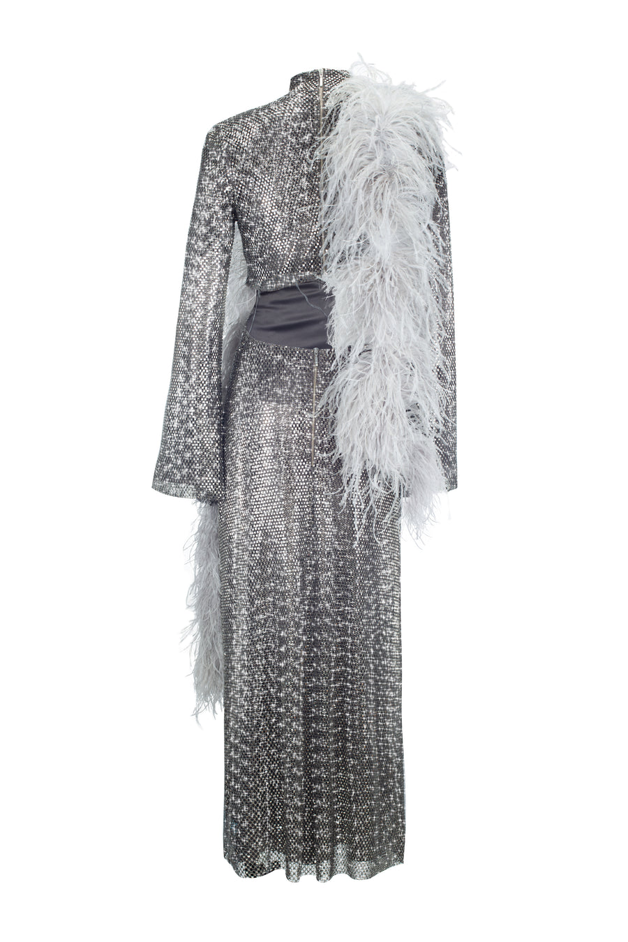 Midi Dress with Feathers and Slit