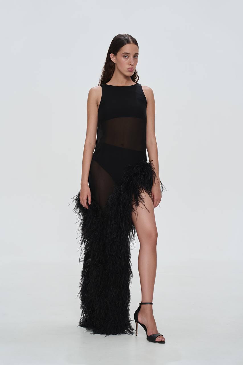 Dress with Feathers L/XL / Black