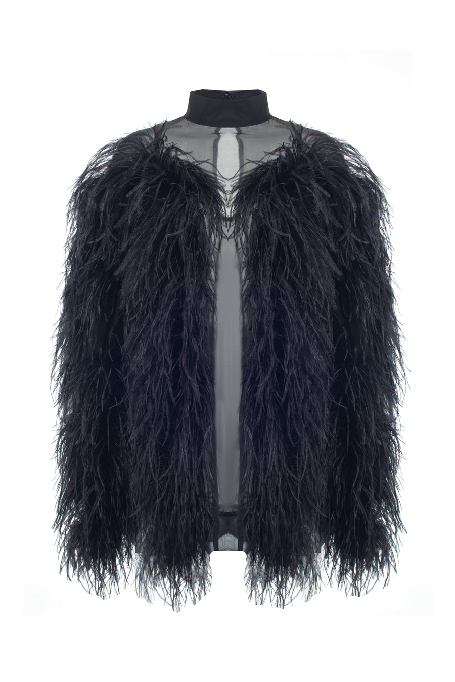 Black Silk Mini Dress with Feathers