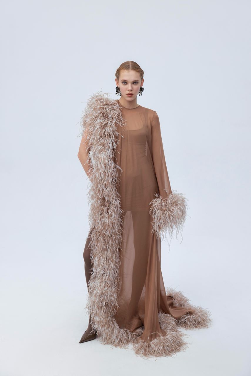 Maxi Feather Dress L / Mocha Maxi Feather Dress L / Mocha