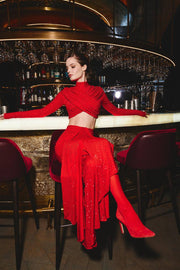 DIAMANTE CROP TOP WITH SLEEVES