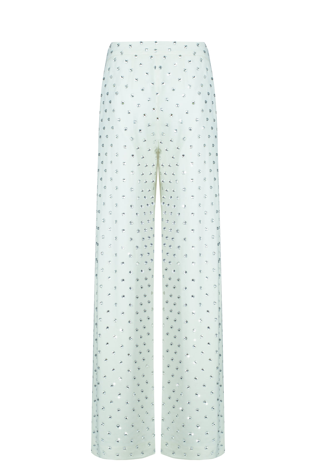 Crystal Rhinestone Embellished Wide leg Trousers in White