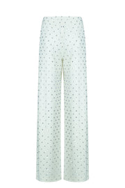 Crystal Rhinestone Embellished Wide leg Trousers in White