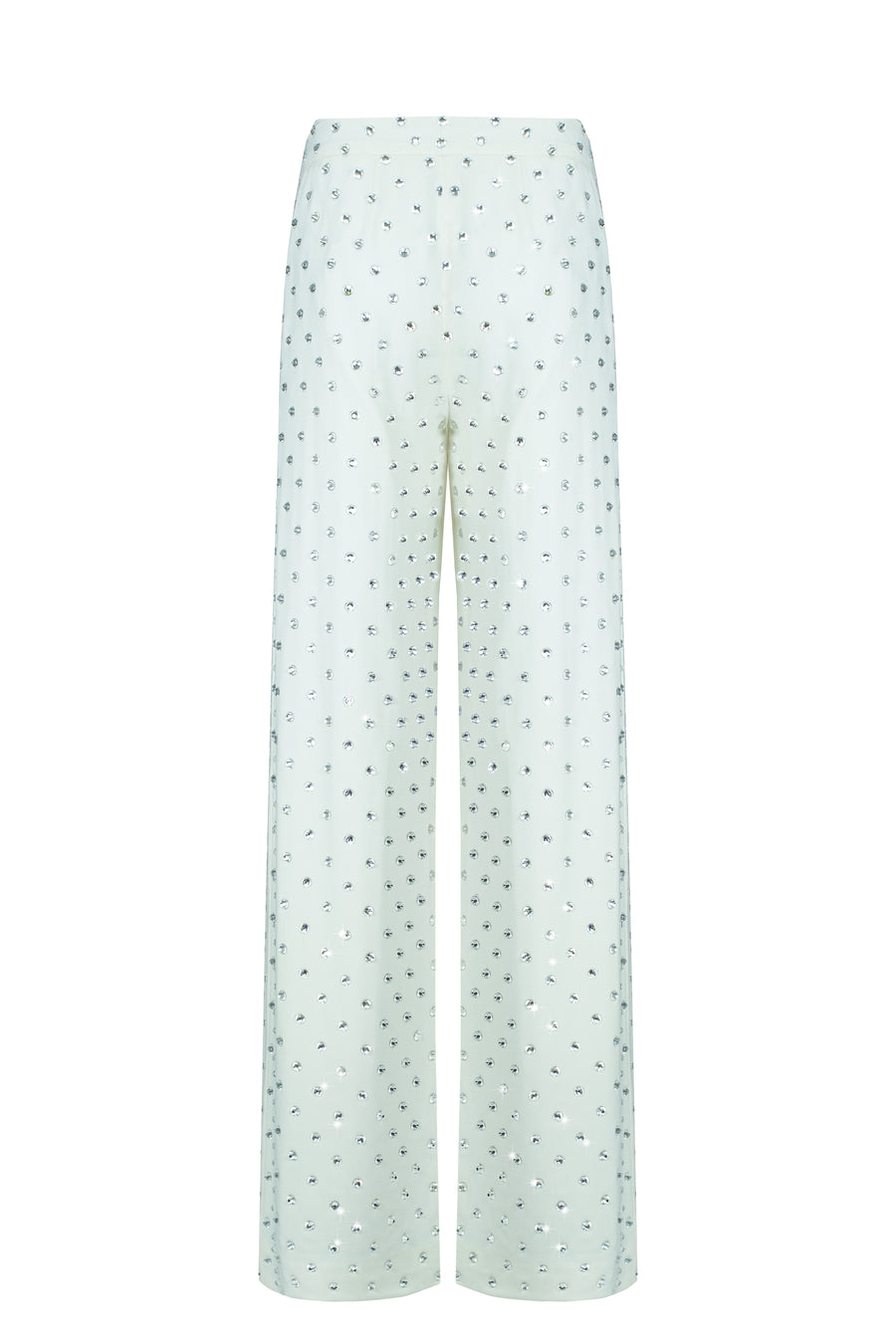 Crystal Rhinestone Embellished Wide leg Trousers in White