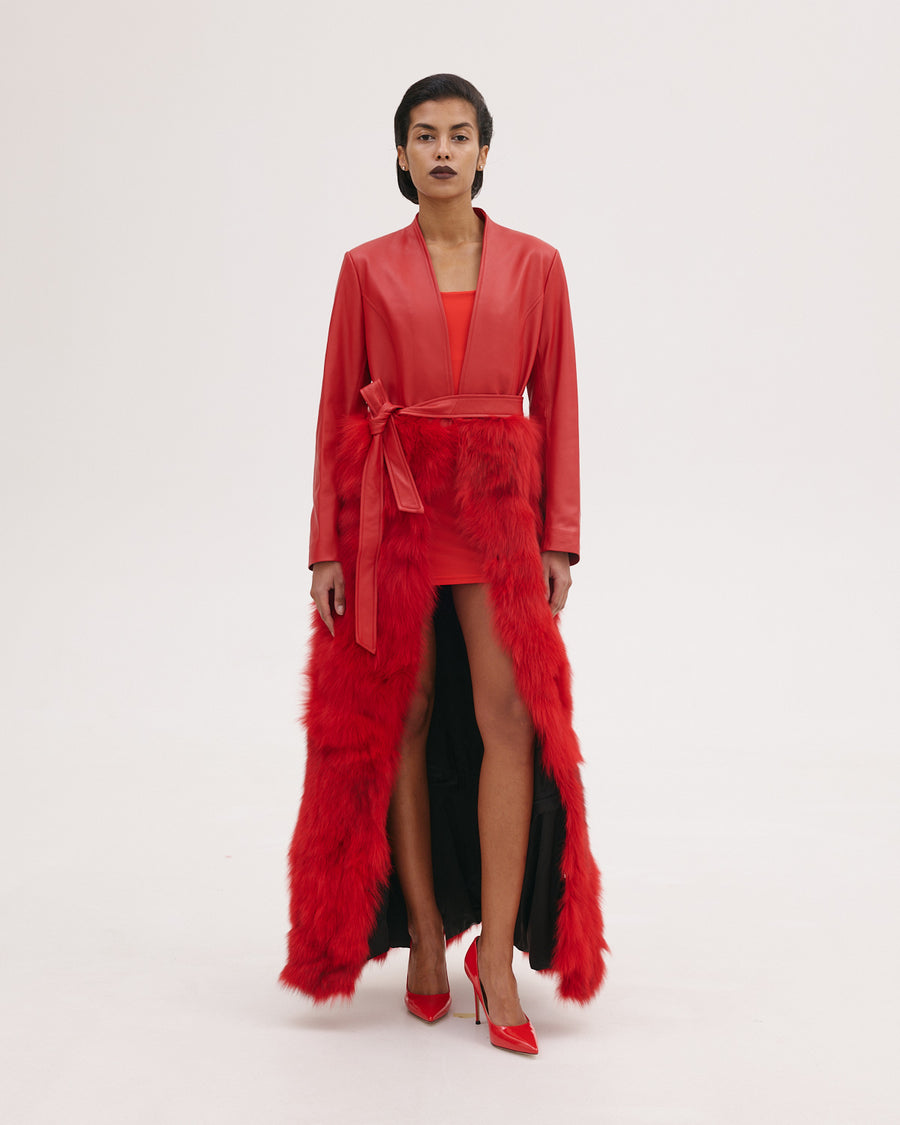 Leather Coat with Fur