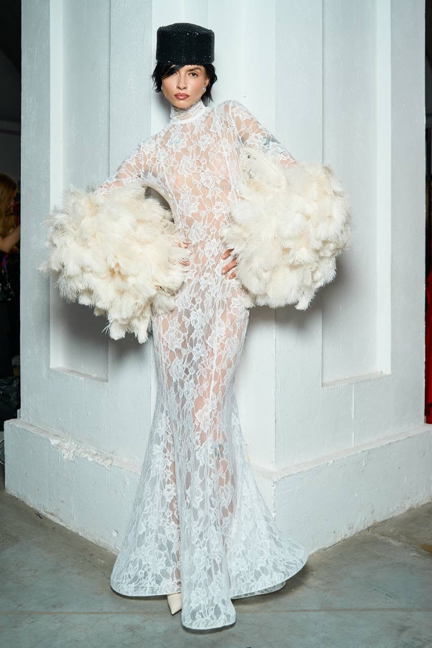Lace Dress with Feathers