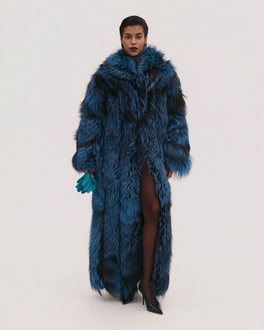 Long Fur Coat in Blue