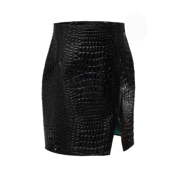 ミニスカート VERSACE CROCODILE-EFFECT SHINY LEATHER MINISKIRT Versace crocodile-effect Leather Miniskirt | Black | FARFETCH