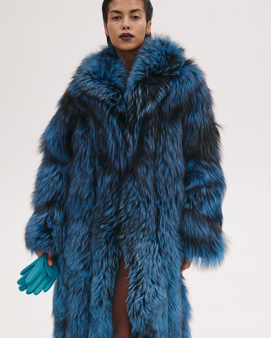Long Fur Coat in Blue