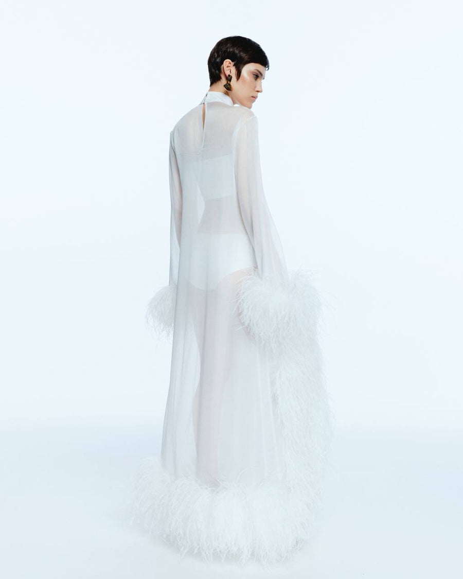 Silk Dress with white Feathers