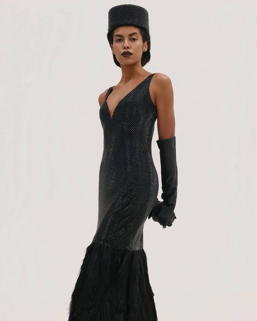 Diamante Dress with Feathers