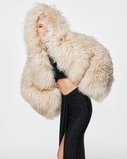 Short fur coat with hood