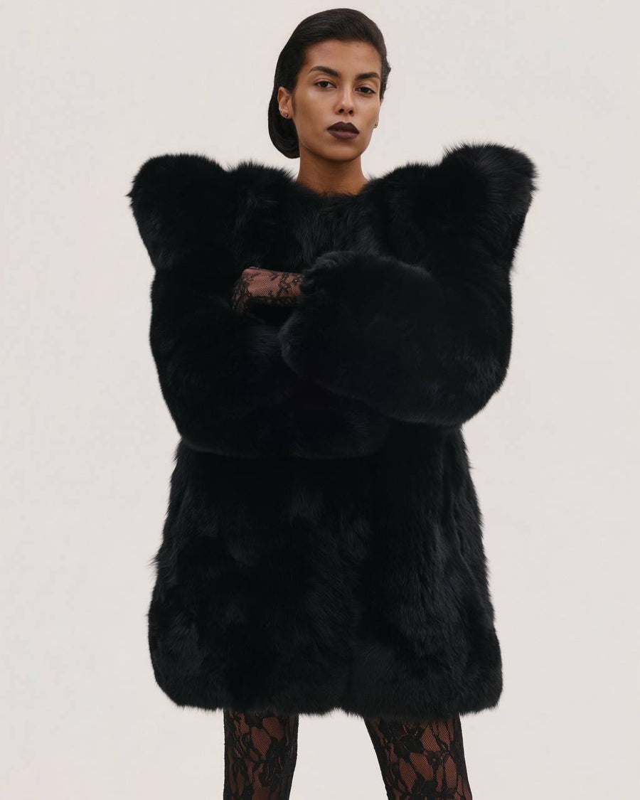 Fur Coat with Structured Shoulders