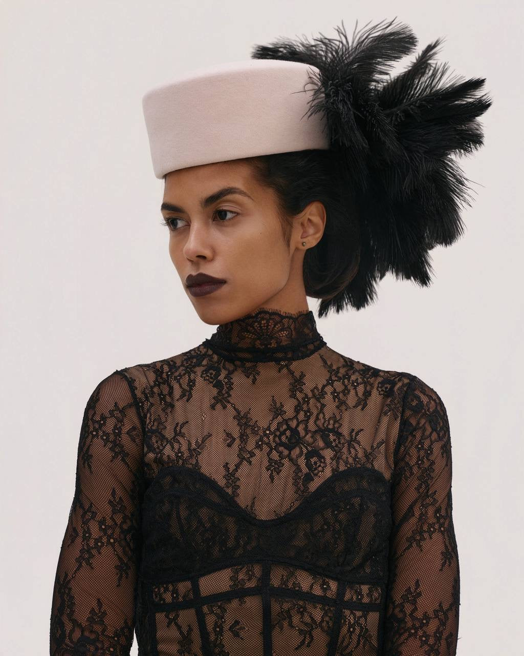Hat In Blush with Black Feathers