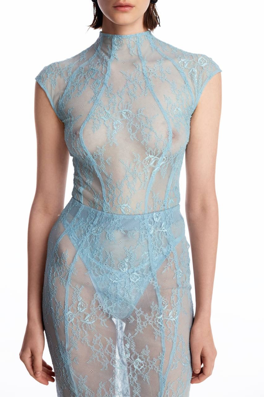 Lace bodysuit with silhouette lines