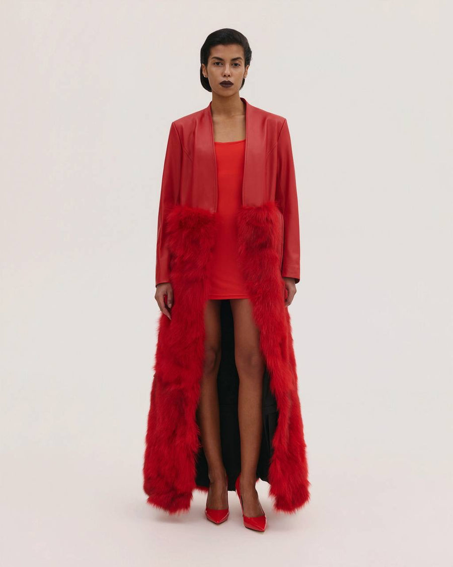 Leather Coat with Fur