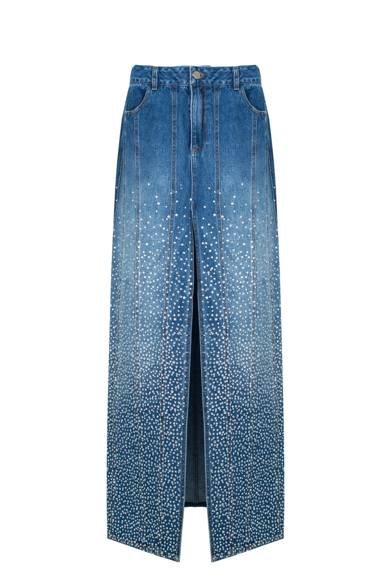 Denim Maxi Skirt with Slit