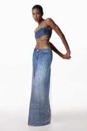 Denim Maxi Skirt with Slit