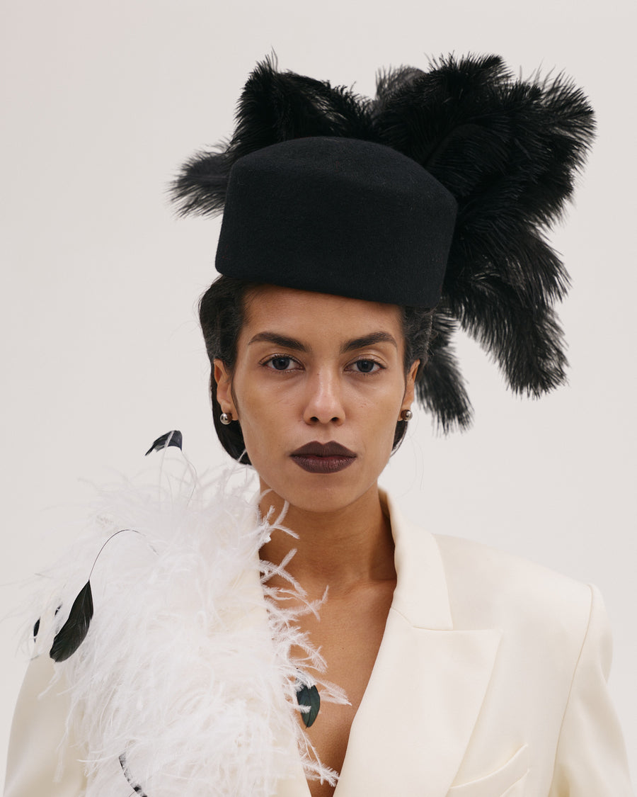 Hat In Black with Black Feathers