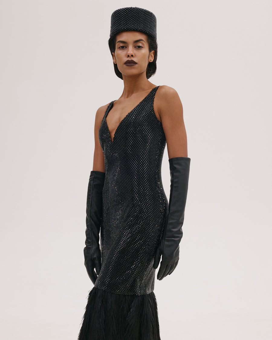 Diamante Dress with Feathers