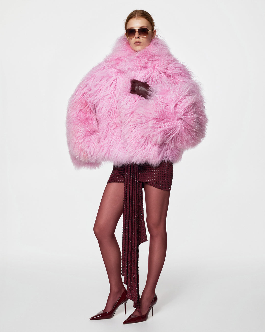 Short fur coat with hood