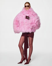 Short fur coat with hood