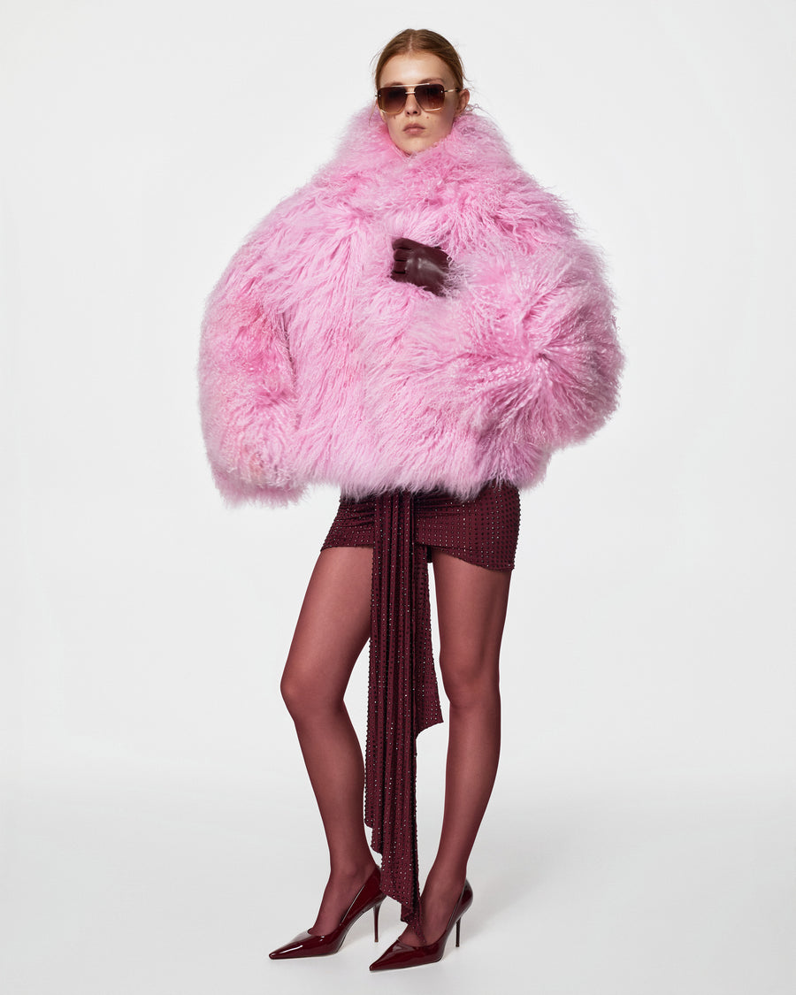 Short fur coat with hood