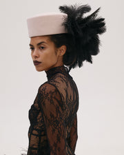 Hat In Blush with Black Feathers