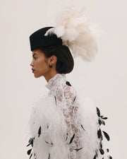 Hat In Black with White Feathers