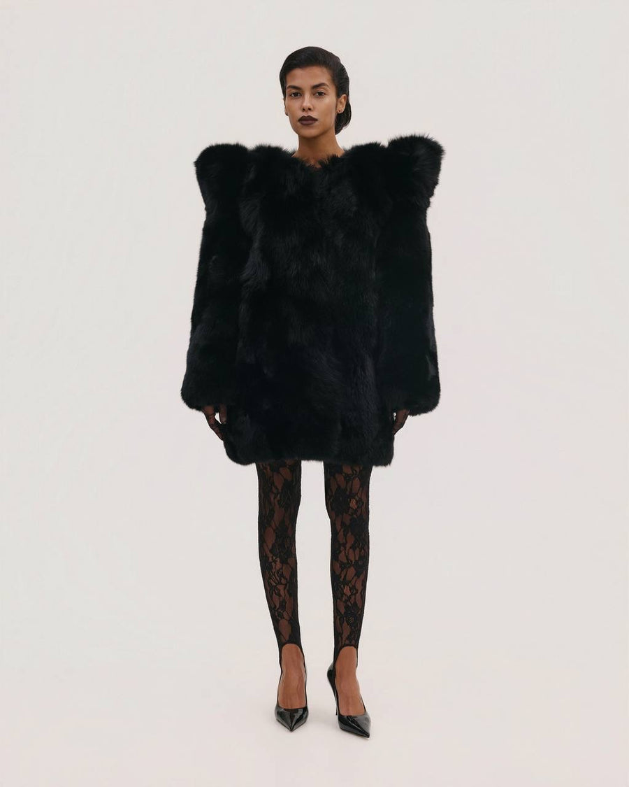 Fur Coat with Structured Shoulders