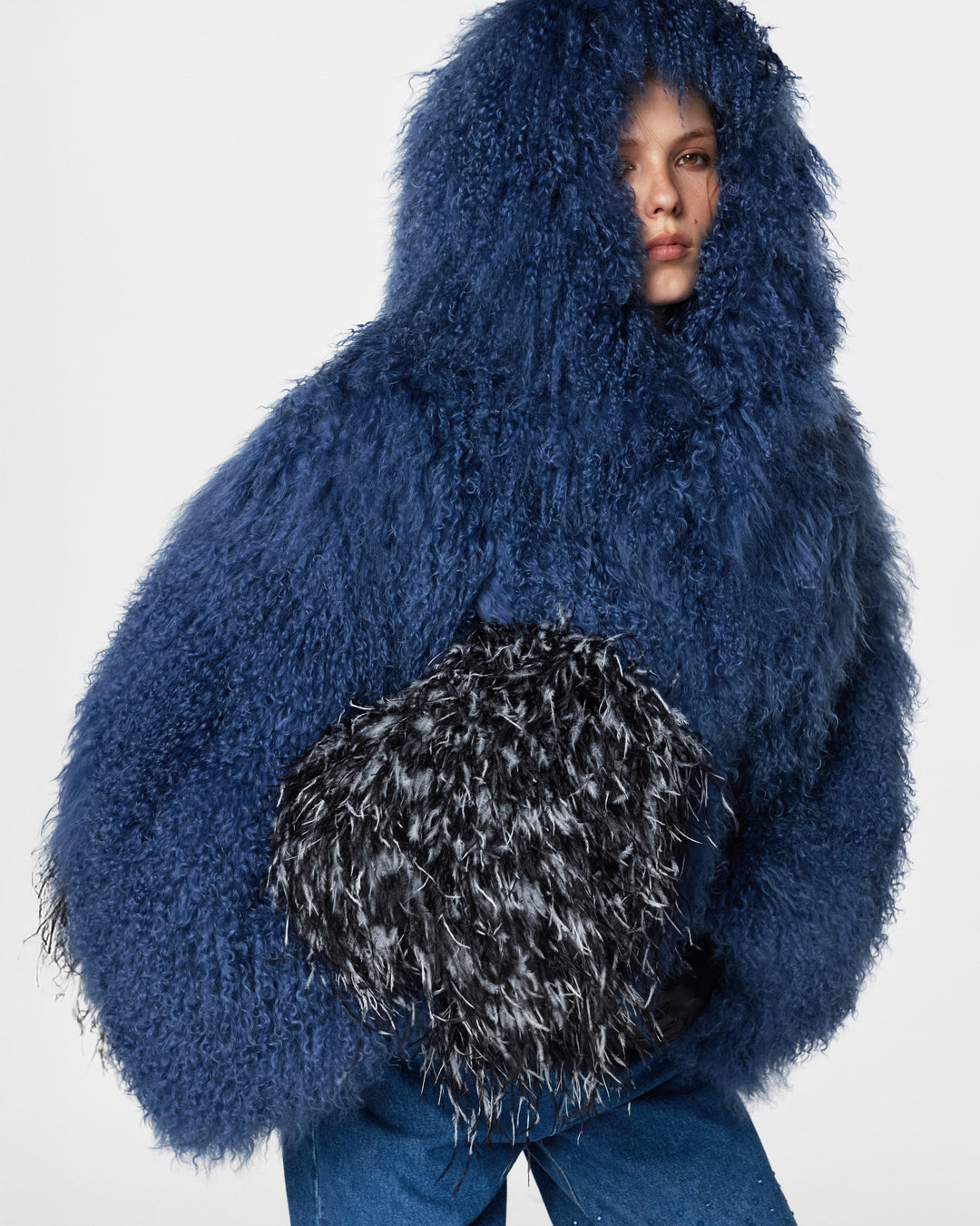 Short fur coat with hood