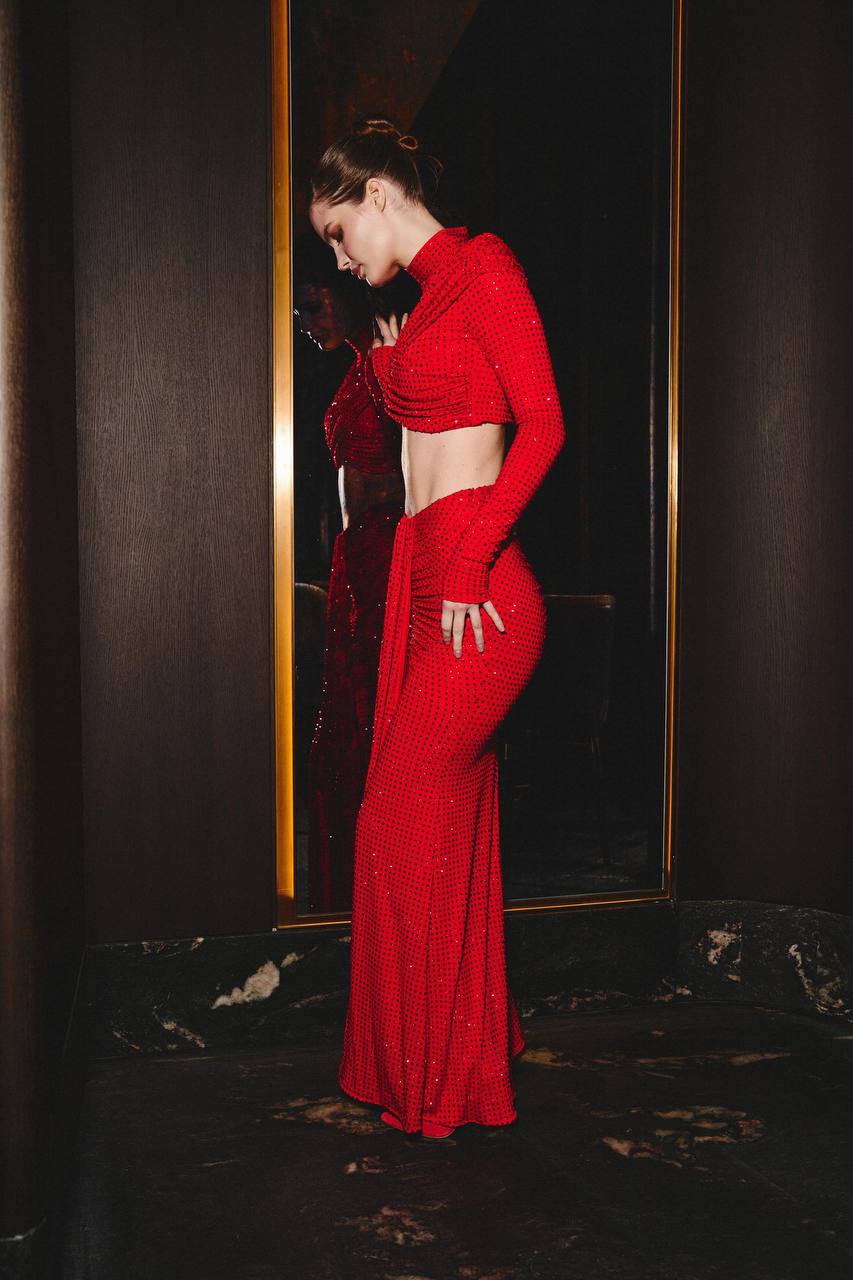 DIAMANTE MAXI SKIRT WITH CUT