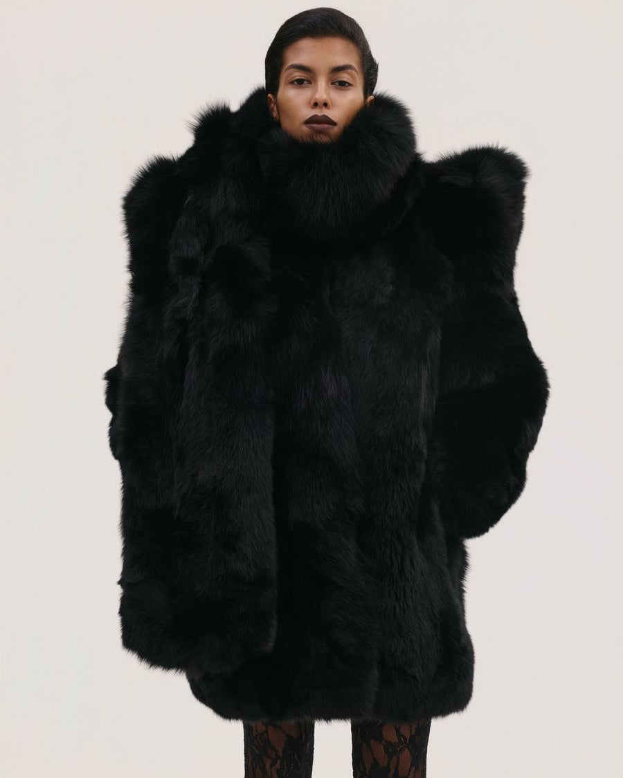 Fur Coat with Structured Shoulders