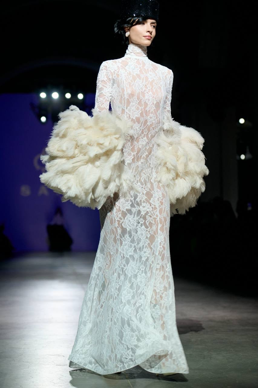 Lace Dress with Feathers