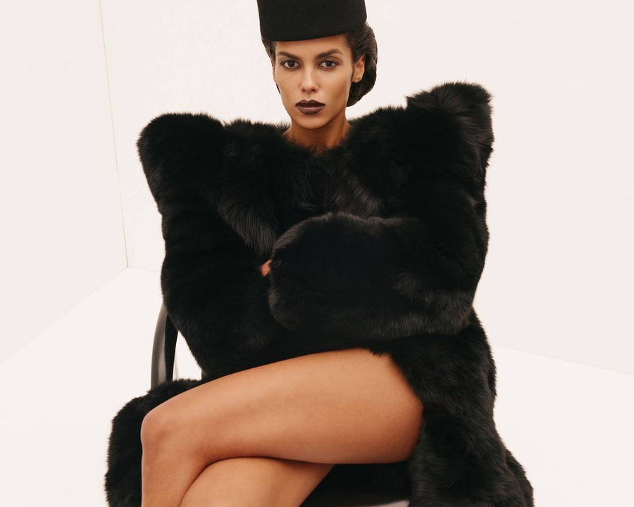 Fur Coat with Structured Shoulders