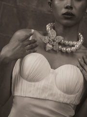 Pearl Choker w/ Silver Flower