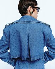 Clear Rhinestone Denim trench coat