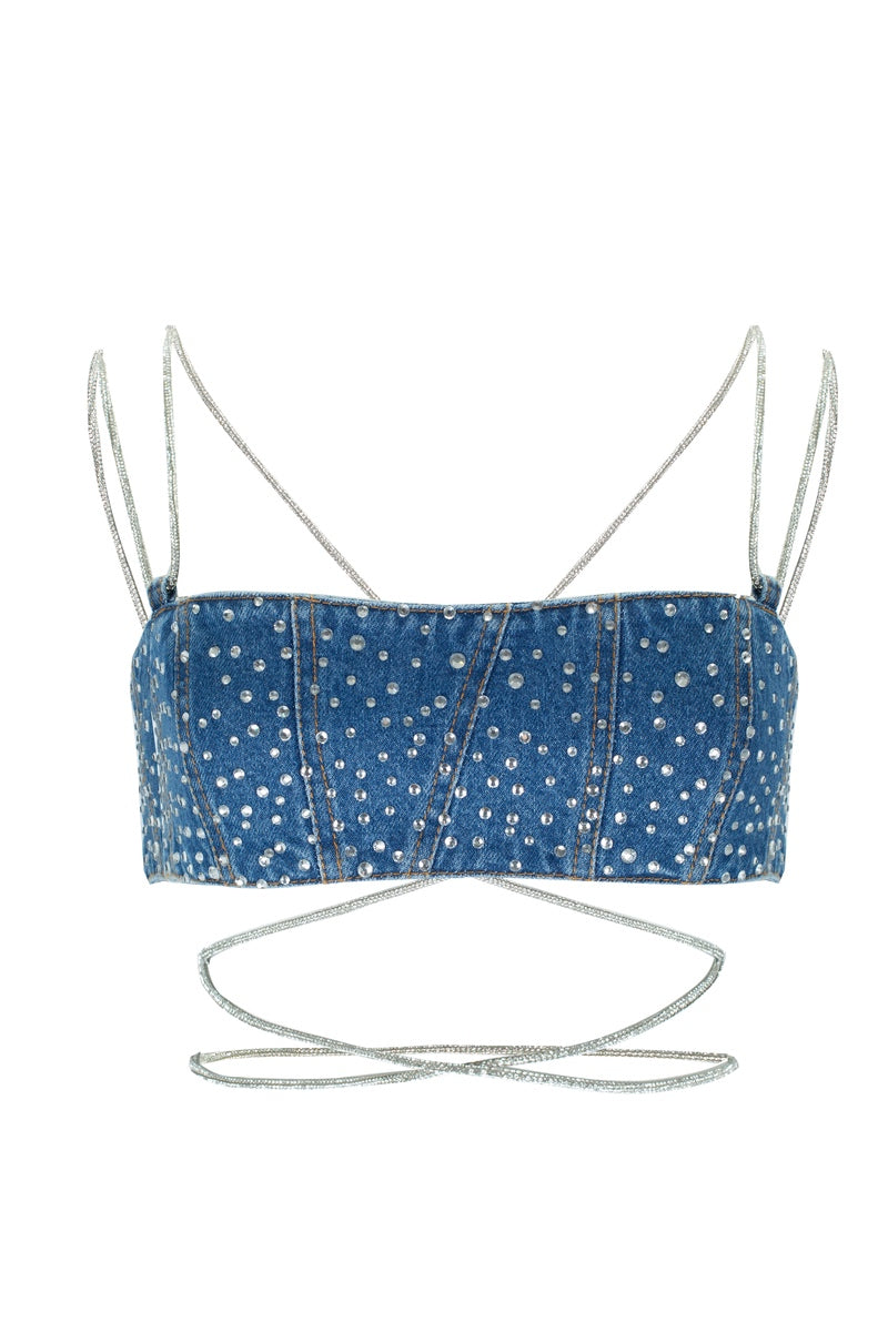 Denim Top with Sparkle Lace