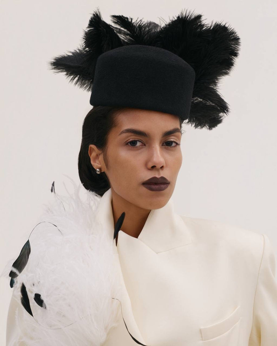 Hat In Black with Black Feathers