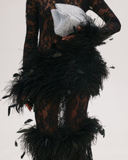 Maxi Lace Dress with Feathers
