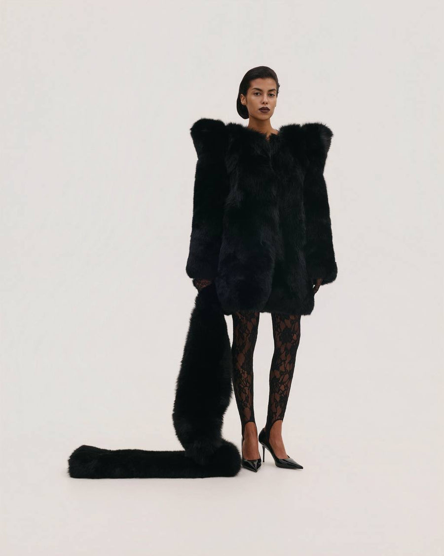 Fur Coat with Structured Shoulders