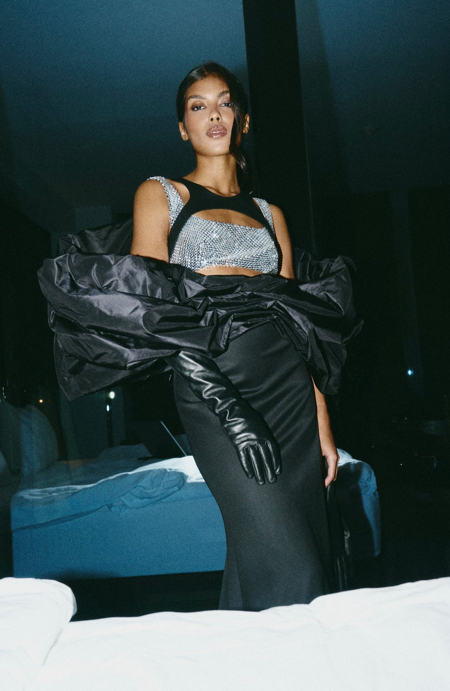 Diamante maxi dress with pouffe