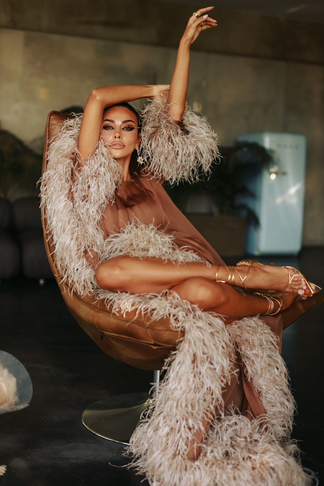 Maxi feather dress