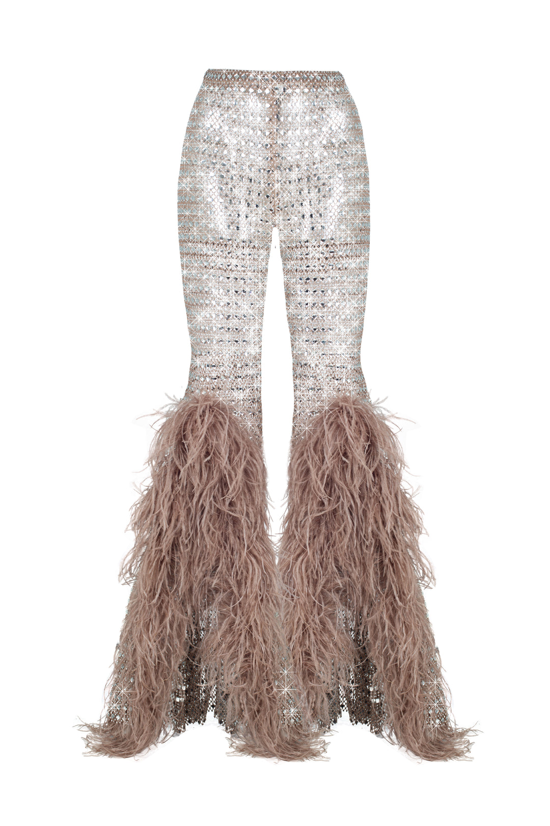 Flared Mesh Pants with Feathers