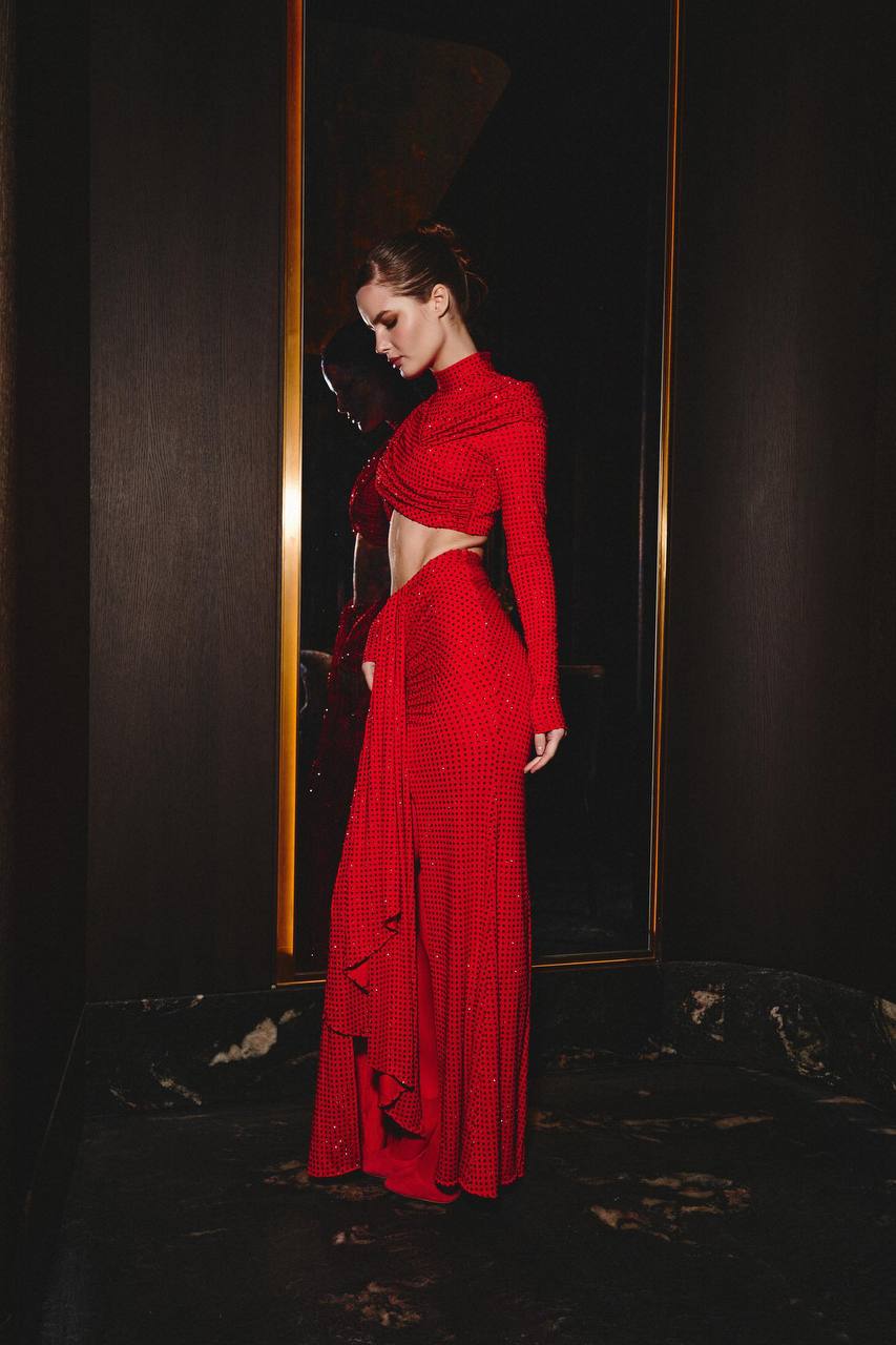 DIAMANTE MAXI SKIRT WITH CUT