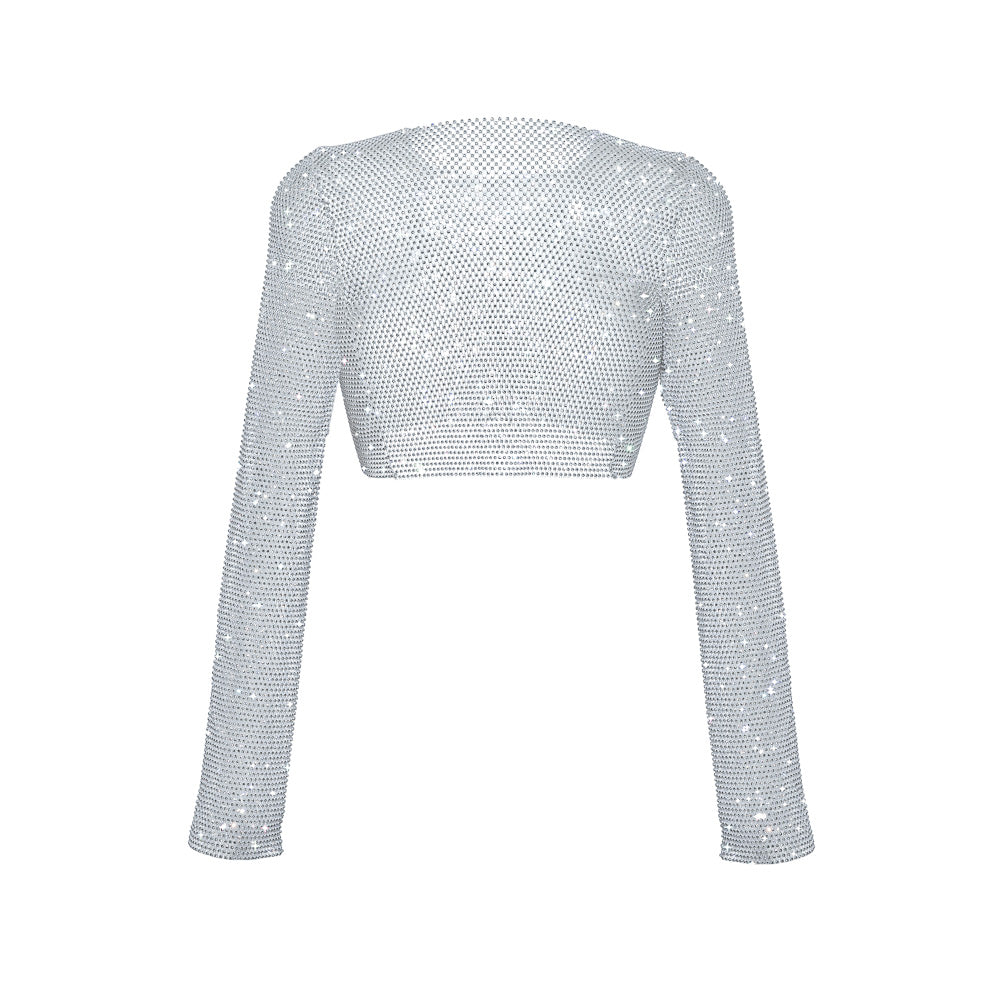 Sparkle White Long Sleeve Crop Top