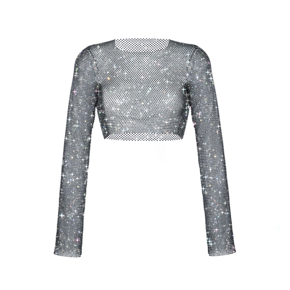 Sparkle Black Long Sleeve Crop Top